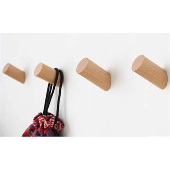 Wood Wall Hooks, 4 Pack Coat Hooks Mounted Rustic Wooden Heavy Duty Robe Hook - Picture 7 of 7